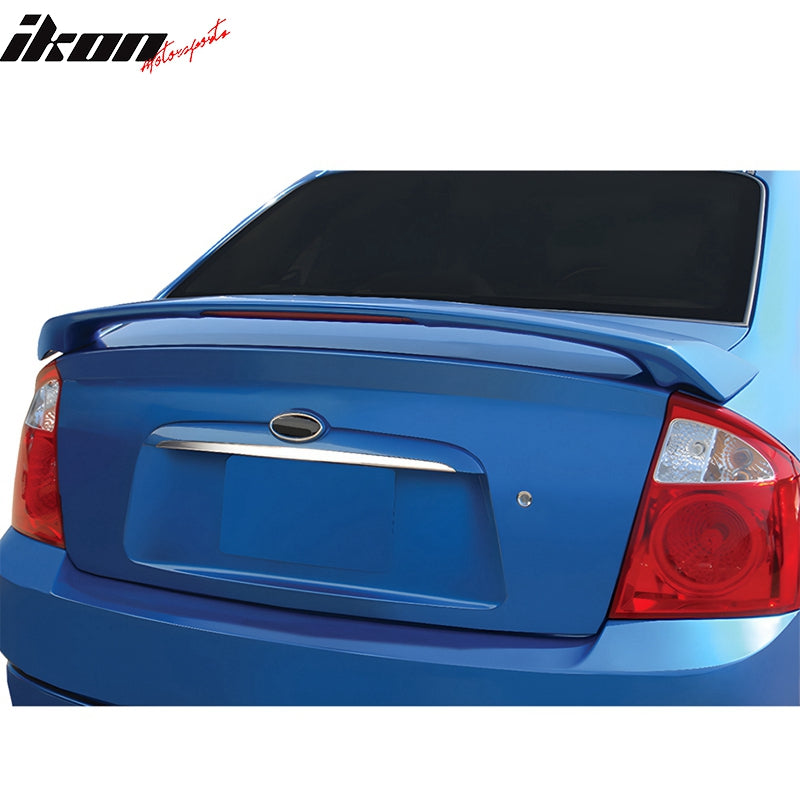 IKON MOTORSPORTS, Trunk Spoiler Compatible with 2005-2009 Kia Spectra 4-Door, OEM Factory Style Unpainted Gray Primer Fiberglass Rear Trunk Lid Spoiler Wing Lip with 3rd Brake Light