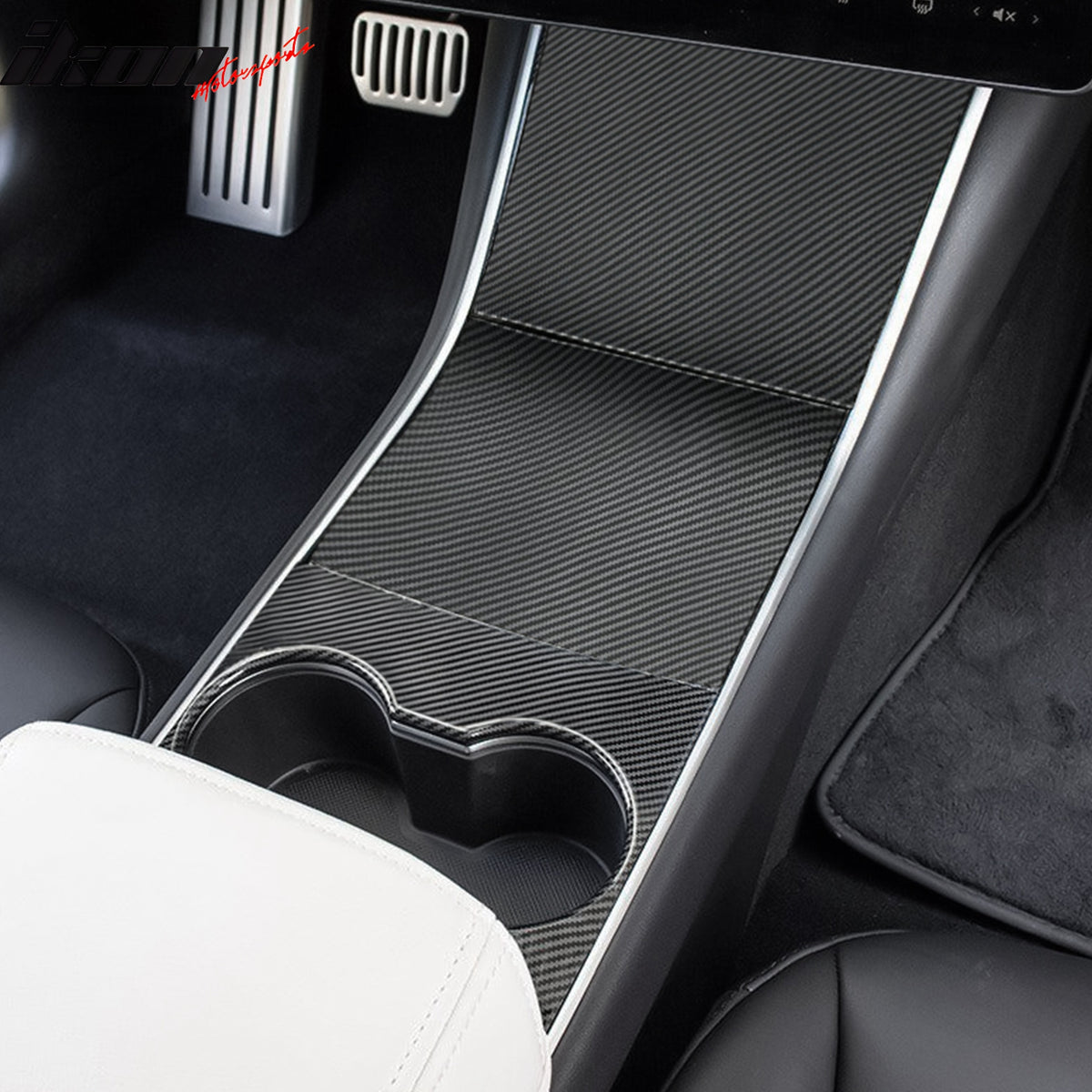 IKON MOTORSPORTS, Console Box Cover Compatible With 2017-2020 Tesla Model 3 All Models, ABS Storage Box Cover Trim 4PCS