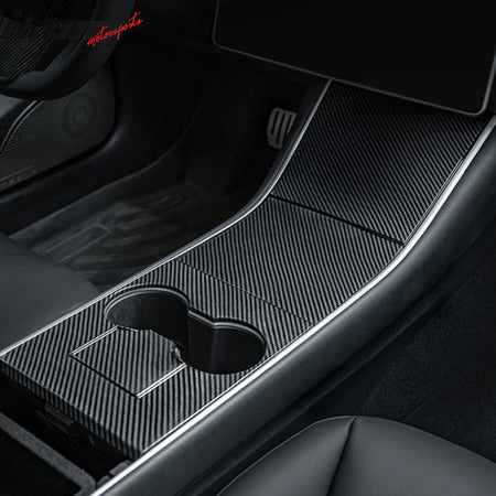 Fits 17-20 Tesla Model 3 Console Storage Box Cover Matte Carbon Fiber Print ABS