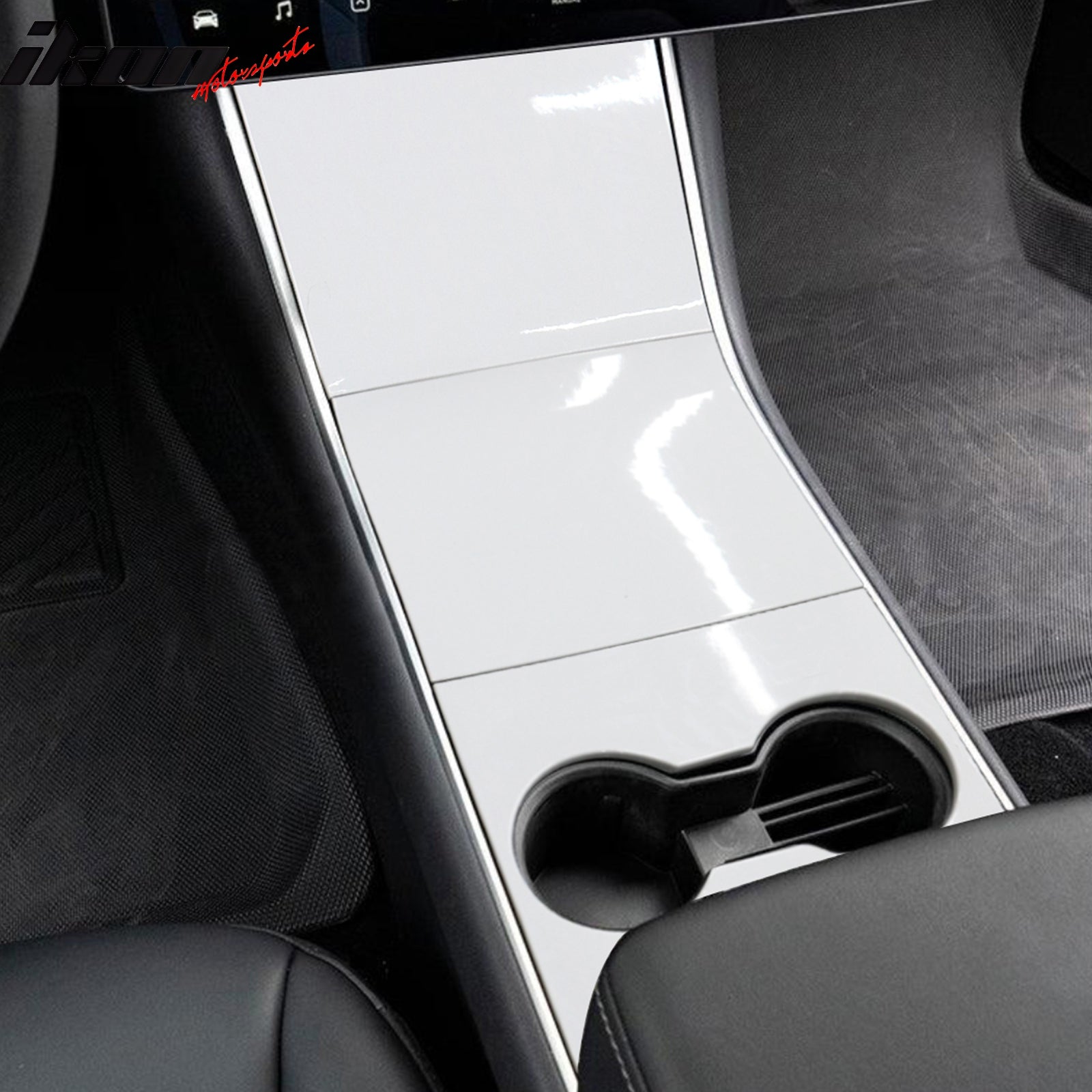 IKON MOTORSPORTS, Console Box Cover Compatible With 2017-2020 Tesla Model 3 All Models, ABS Storage Box Cover Trim 4PCS