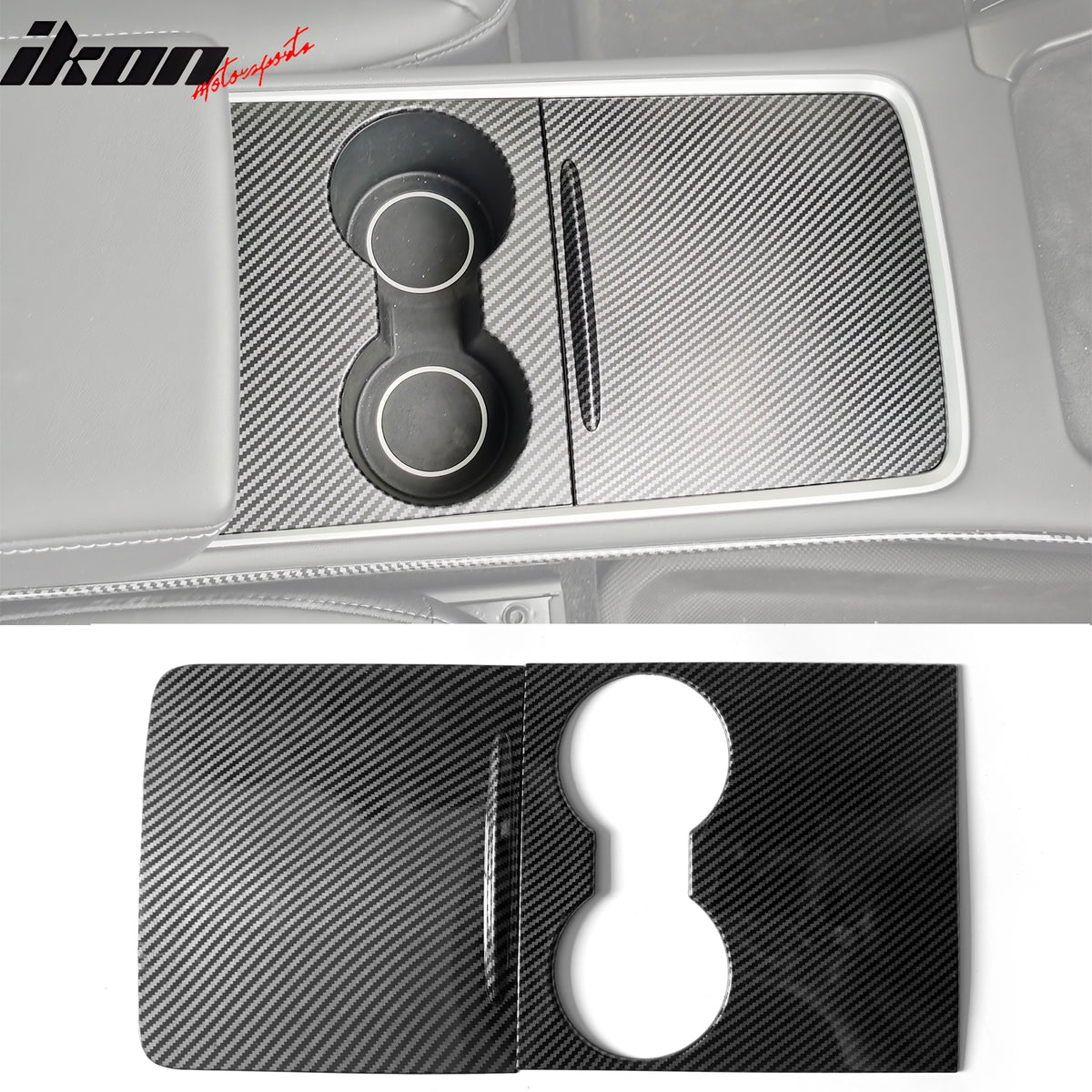 IKON MOTORSPORTS, Console Box Cover Compatible With 2021-2023 Tesla Model 3 & Model Y, ABS Storage Box Cover Trim 2PCS, 2022