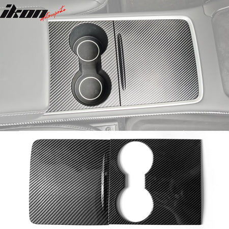 IKON MOTORSPORTS, Console Box Cover Compatible With 2021-2023 Tesla Model 3 & Model Y, ABS Storage Box Cover Trim 2PCS, 2022