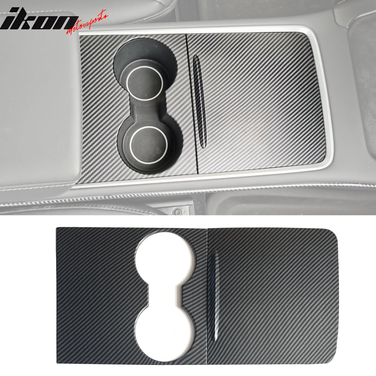 IKON MOTORSPORTS, Console Box Cover Compatible With 2021-2023 Tesla Model 3 & Model Y, ABS Storage Box Cover Trim 2PCS, 2022