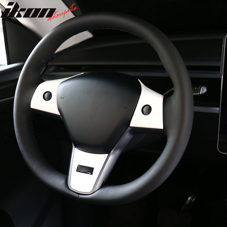 IKON MOTORSPORTS, Steering Wheel Cover Trims Compatible With 2017-2023 Tesla Model 3 & 2020-2023 Model Y, ABS 3PCS