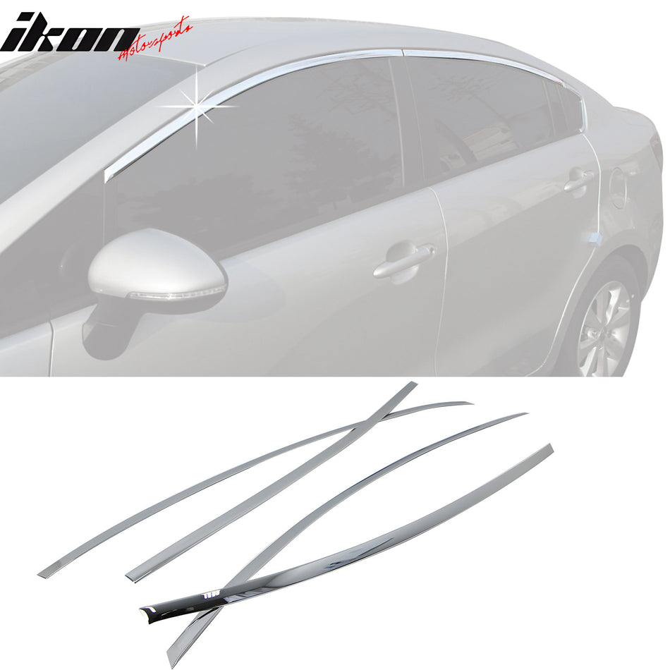 2012-2015 Kia Rio 4-Door Chrome 4PCS RH LH Window Top Molding Trim ABS