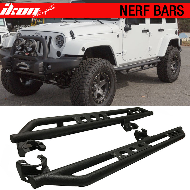 Fits 07-18 Jeep Wrangler 4 DR Black Nerf Bar Side Step Running Board Pair