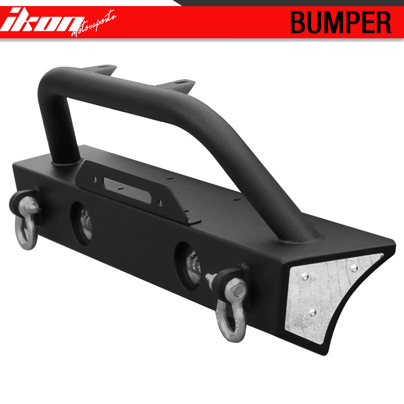 Bull Bar Compatible With 2007-2017 Jeep Wrangler Jk, Black Front Bumper With Winch Plate Heavy Duty by IKON MOTORSPORTS, 2006 2007 2008 2009 2010 2011 2012 22013 2014 2015 2016