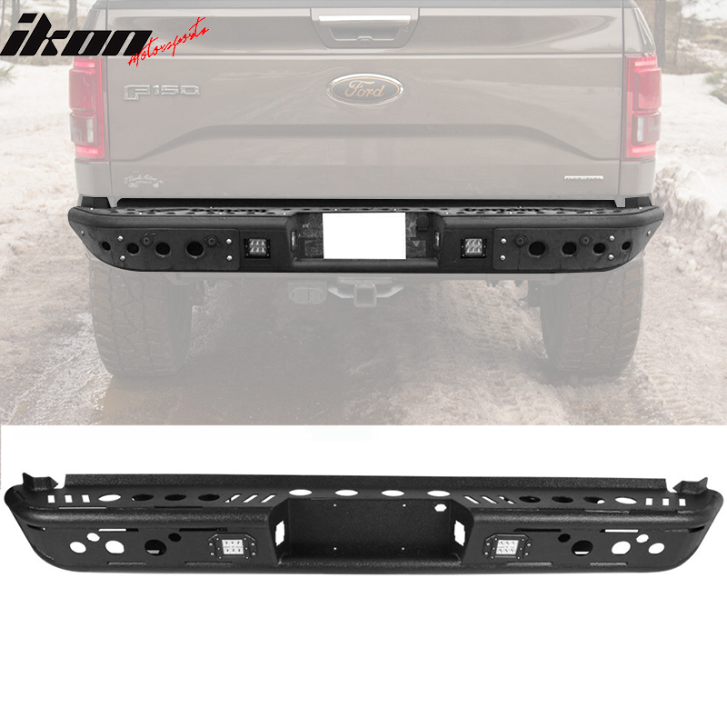 2015-2022 Ford F150 Textured Black Rear Bumper Guard LED Lights Lamp