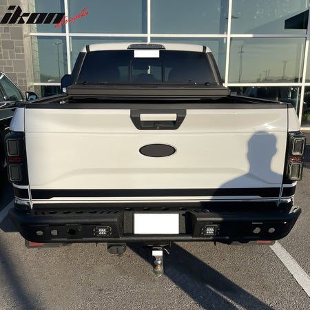 Compatible With 15-22 F150 Rear Bumper Guard w/ Lights Lamp Textured Black