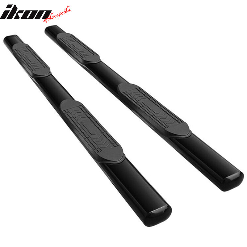 IKON MOTORSPORTS, Running Boards Compatible With 2009-2023 Dodge Ram 1500 Crew Cab & 2010-2018 Dodge Ram 2500/3500 Crew Cab, 2PCS 5" Side Step Nerf Bar Running Board Oval Style Carbon Steel, 2010 2011