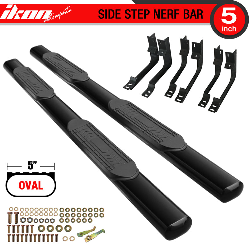 Side Step Bars Compatible With 2004-2017 Nissan Titan Crew Cab, Black Powder Coat Finish Carbon Steel Running Boards Nerf Bars By IKON MOTORSPORTS, 2005 2006 2007 2008 2009 2010 2011 2012 2013 2014