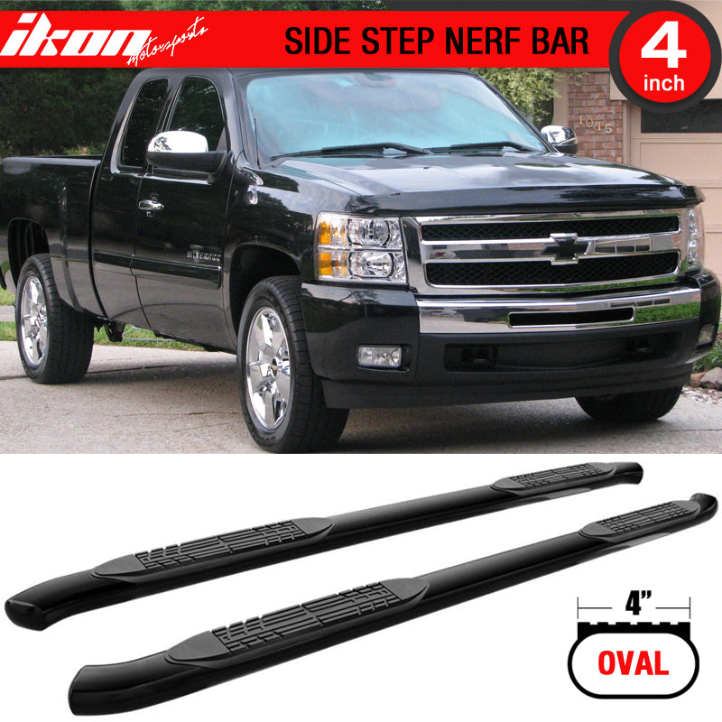 Side Step Bars Powder Coat Finish Carbon Steel Running Boards Nerf Bars By IKON MOTORSPORTS (Black / Stainless Steel)