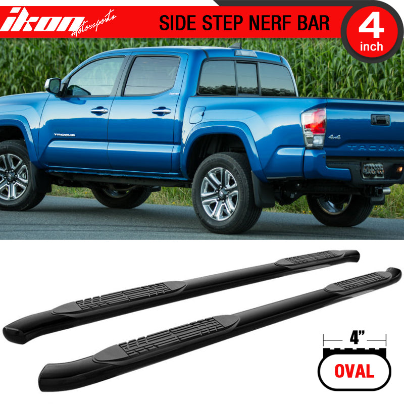 2005-2017 Toyota Tacoma Double Cab 4'' Oval Black Running Boards Steel