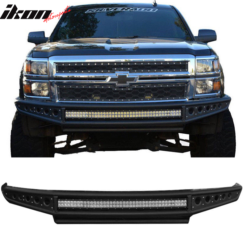 2014-2018 Silverado 1500 Black Bumper Bull Bar LED Lights Iron Steel