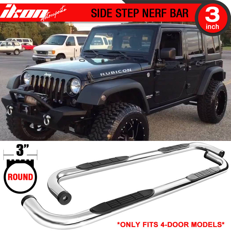 Fits 07-18 Jeep Wrangler 4 DR Black Nerf Bar Side Step Running Board Pair