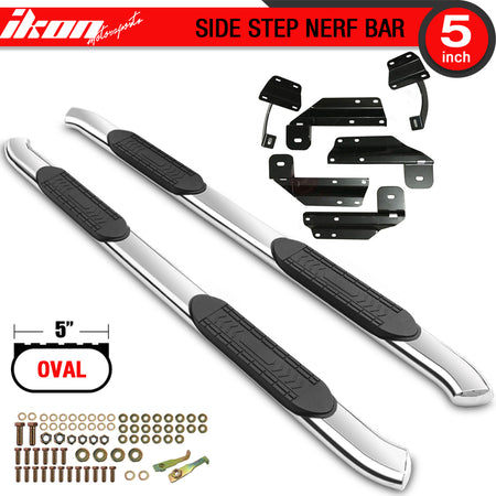 IKON MOTORSPORTS, Running Boards Compatible With 2015-2022 F-150 & 2017-2021 F250 F350 F450 Super Cab, 2PCS 5in Side Step Nerf Bars Side Rails T304 Stainless Steel, 2016 2017 2018 2019 2020 2021