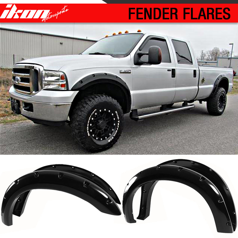 Fit 99-07 F250 F350 Super Duty Pocket Smooth Black ABS Fender Flares