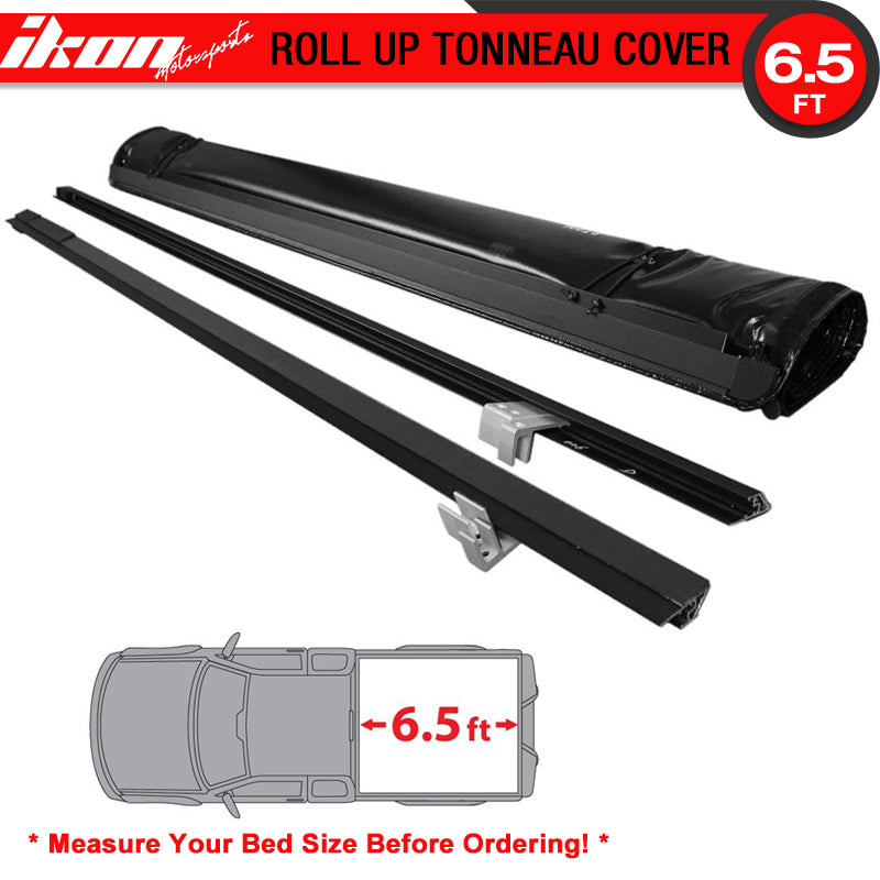 Tonneau Cover Compatible With 2007-2013 Chevy Silverado GMC Sierra, Roll up Soft Style Double Sided 24 OZ Vinyl Aluminum Black 78in Bed By IKON MOTORSPORTS, 2008 2009 2010 2011 2012