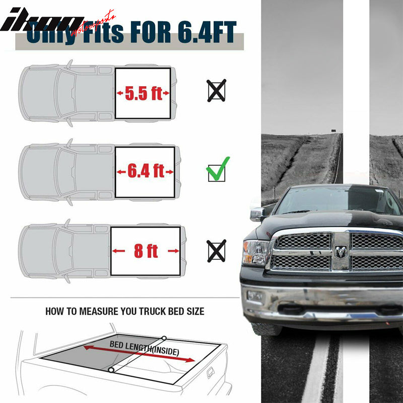 Fits 19-23 Dodge Ram 1500 6.4Ft Bed Black Soft Roll Up Tonneau Cover