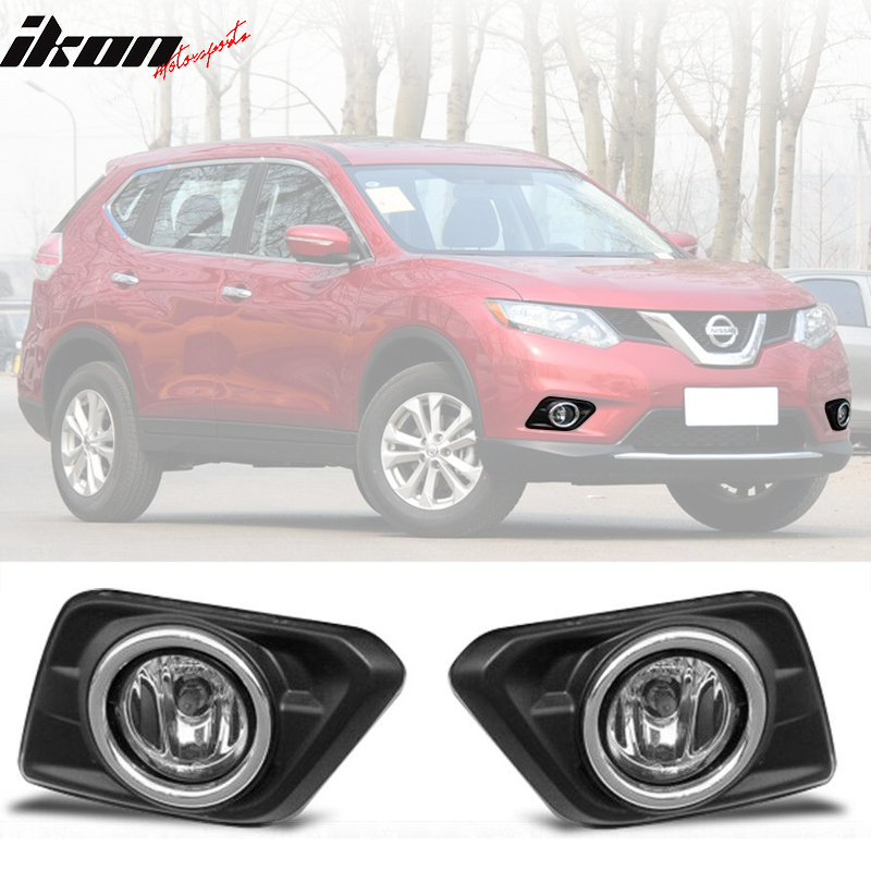 2014-2016 Nissan Rogue Chrome Fog Lighs w/ Bulb Switch Bezel Pair