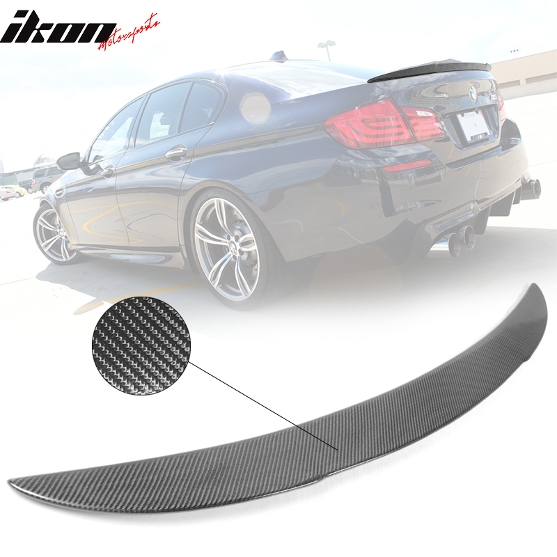 IKON MOTORSPORTS, Trunk Spoiler Compatible With 2011-2016 BMW 5 Series F10 & M5, AK Style Matte Carbon Fiber CF Rear Spoiler Wing, 2012 2013 2014 2015