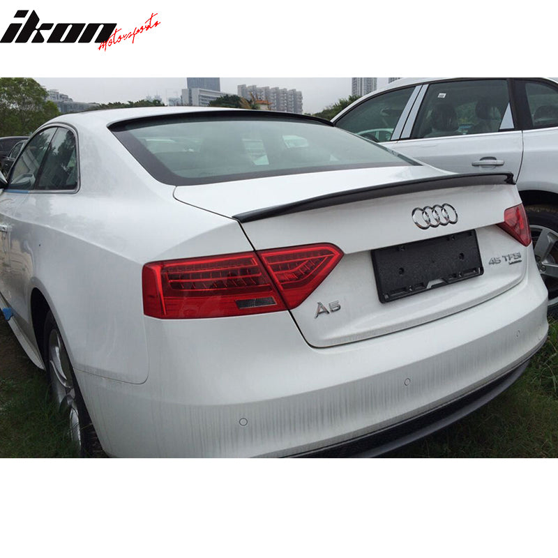 IKON MOTORSPORTS, Trunk Spoiler Compatible With 2008-2015 Audi A5 B8 Coupe, Matte Carbon Fiber + FRP CA Style Rear Spoiler Wing, 2009 2010 2011 2012 2013 2014