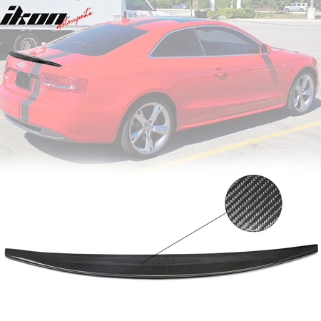 IKON MOTORSPORTS, Trunk Spoiler Compatible With 2008-2017 Audi A5 B8 Coupe, Matte Carbon Fiber + FRP S Style Rear Spoiler Wing, 2009 2010 2011 2012 2013 2014 2015 2016