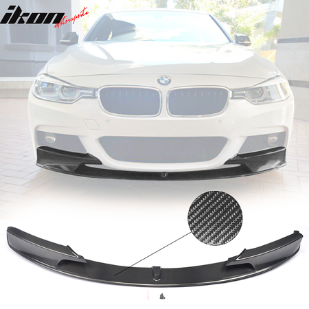 IKON MOTORSPORTS, Front Bumper Lip Compatible With 2012-2018 BMW 3 Series F30 Sedan M Sport , Matte Carbon Fiber MP Style Front Lip Spoiler Wing Chin Splitter, 2013 2014 2015 2016 2017