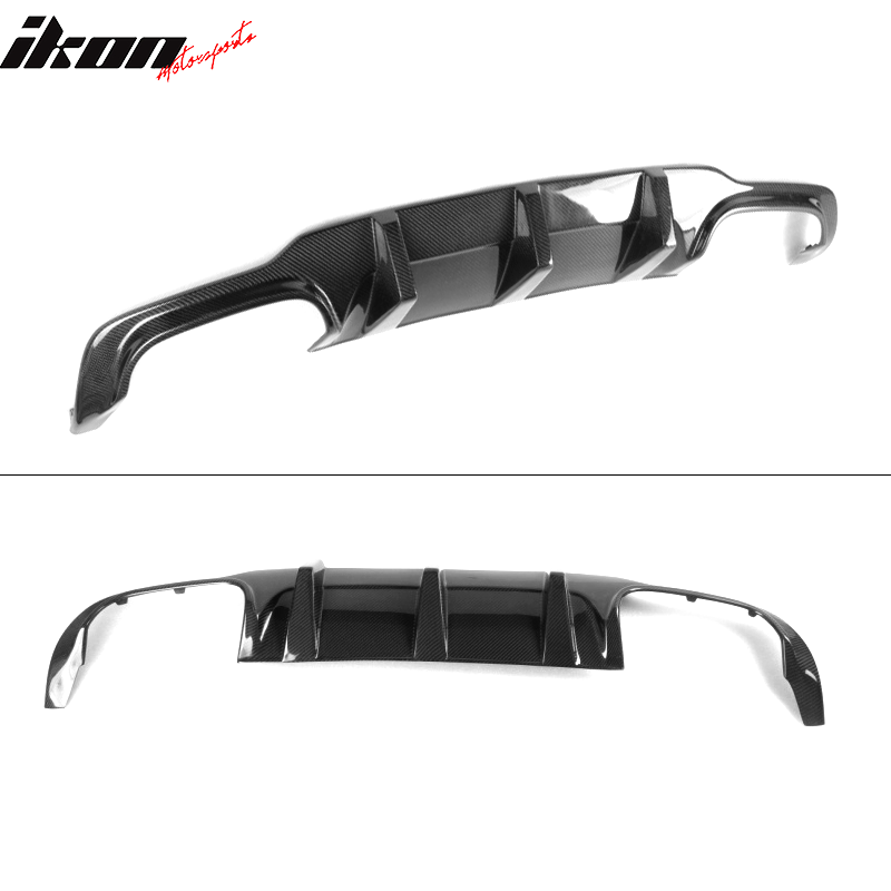 IKON MOTORSPORTS, Rear Diffuser Compatible With 2012-2014 Mercedes-Benz C Class W204 C63 Sedan , Matte Carbon Fiber + FRP JC Style Rear Bumper Lip Spoiler Wing, 2013