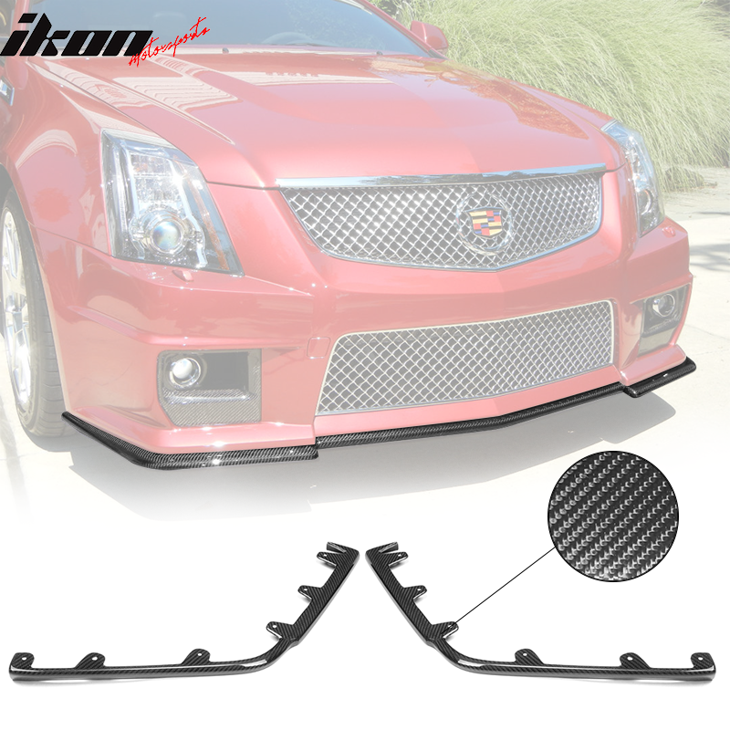 IKON MOTORSPORTS, Front Bumper Lip Splitter Compatible With 2010-2015 Cadillac CTS V Coupe & Sedan , Matte Carbon Fiber + FRP KPE Style Front Lip Spoiler Wing Chin Splitter 2PC, 2011 2012 2013 2014