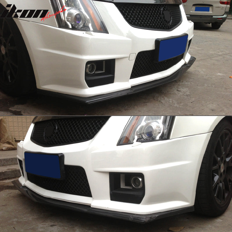 IKON MOTORSPORTS, Front Bumper Lip Compatible With 2009-2015 Cadillac CTS V Coupe & Sedan , Matte Carbon Fiber + FRP HEN Style Front Lip Spoiler Wing Chin Splitter, 2010 2011 2012 2013 2014