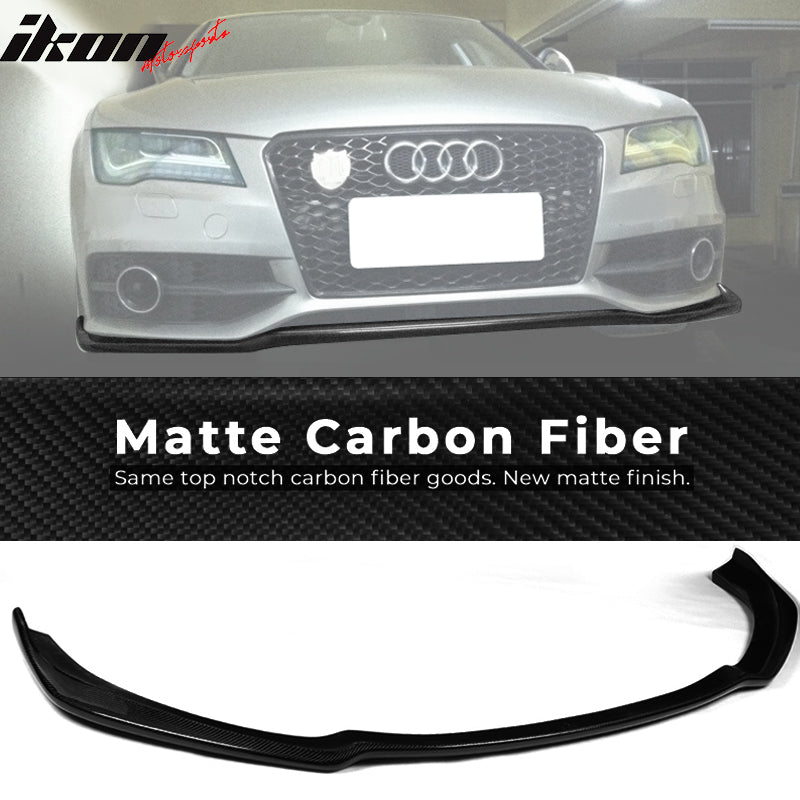 IKON MOTORSPORTS, Front Bumper Lip Compatible With 2012-2014 Audi A7 4G8 Sedan S-Line , Matte Carbon Fiber + FRP JC Style Front Lip Spoiler Wing Chin Splitter, 2013