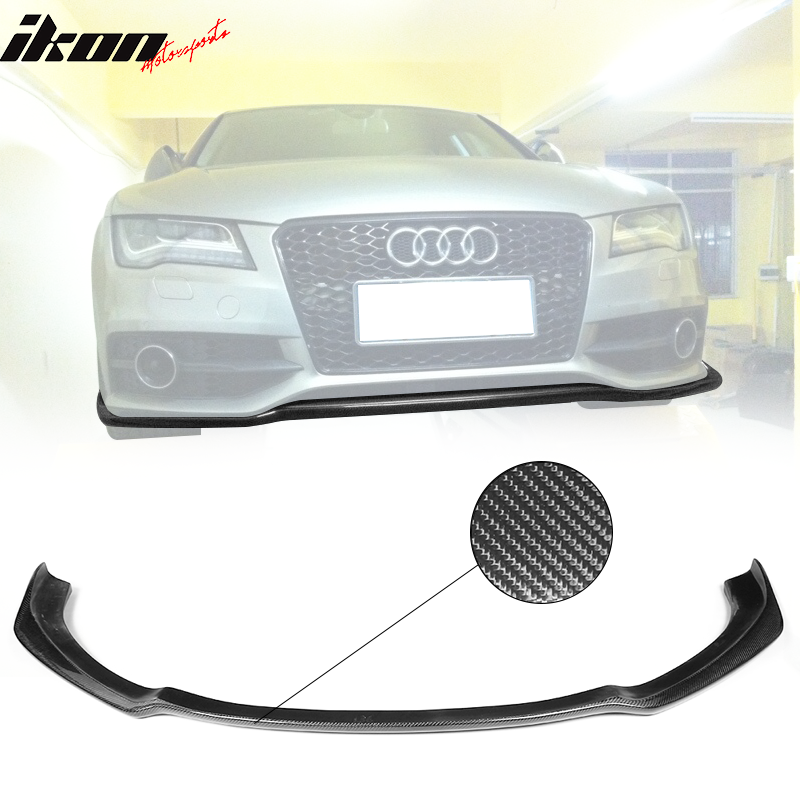 IKON MOTORSPORTS, Front Bumper Lip Compatible With 2012-2014 Audi A7 4G8 Sedan S-Line , Matte Carbon Fiber + FRP JC Style Front Lip Spoiler Wing Chin Splitter, 2013