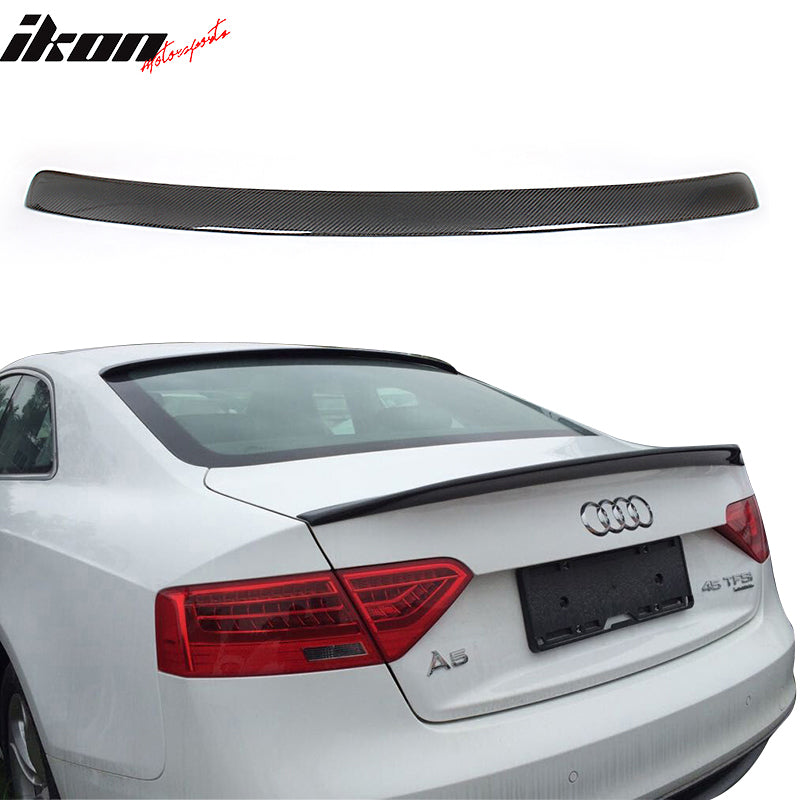 IKON MOTORSPORTS, Roof Spoiler Compatible With 2008-2017 Audi A5 B8 Coupe , Matte Carbon Fiber + FRP CA Style Rear Spoiler Wing, 2009 2010 2011 2012 2013 2014 2015 2016