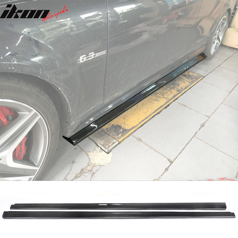 IKON MOTORSPORTS, Side Skirts Compatible With 2008-2014 Mercedes-Benz C Class W204 C63 Sedan , Matte Carbon Fiber + FRP DP Style Side Skirt Extension Rocker Panel Pair, 2009 2010 2011 2012 2013