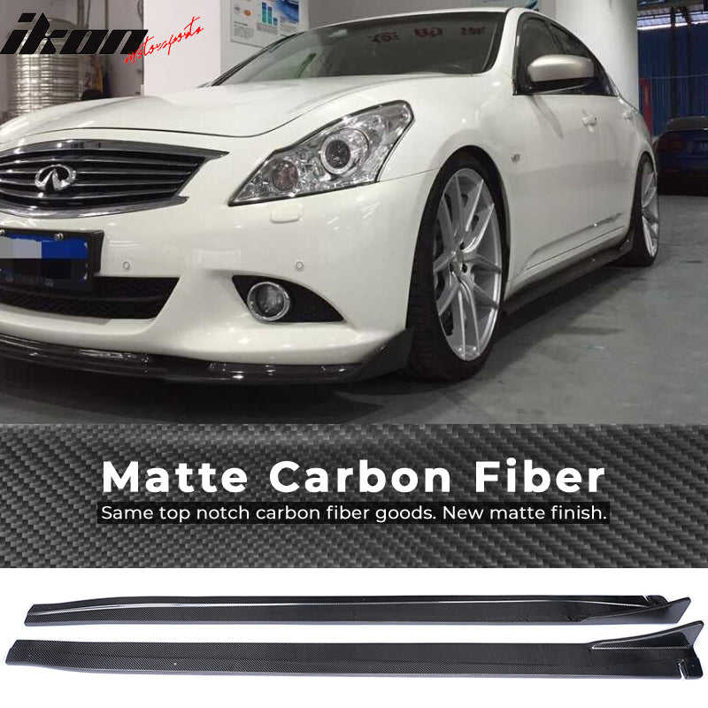 IKON MOTORSPORTS, Side Skirts Compatible With 2010-2013 Infiniti G37 Sedan , Matte Carbon Fiber JC Style Side Skirt Extension Rocker Panel Pair, 2011 2012