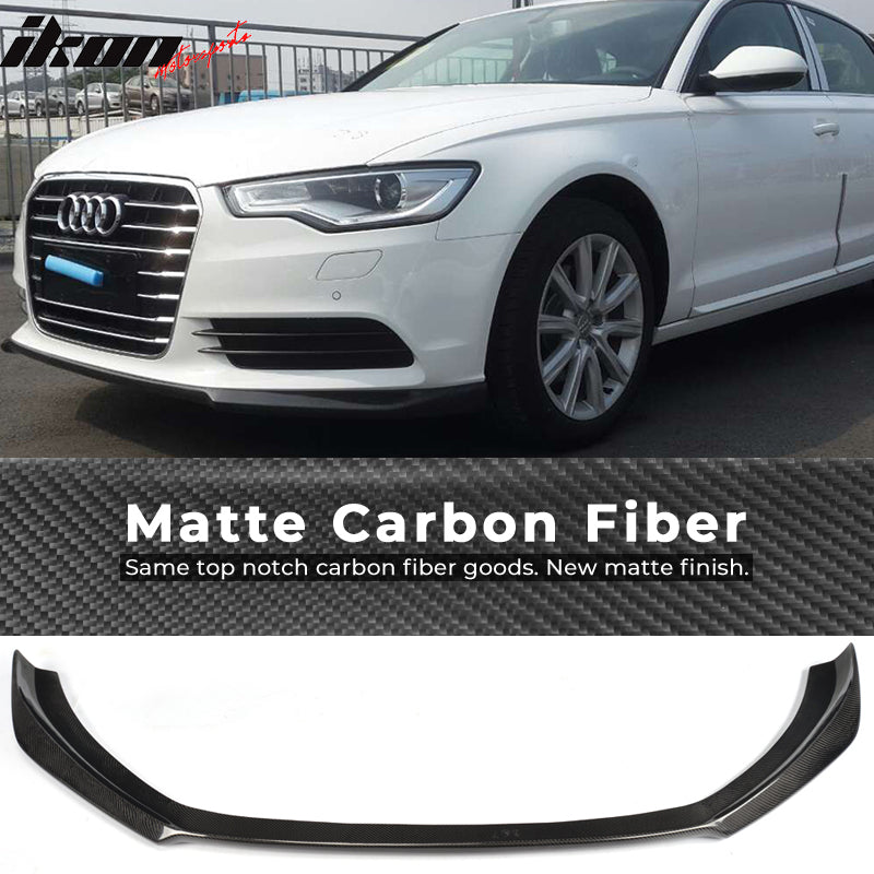 IKON MOTORSPORTS, Front Bumper Lip Compatible With 2012-2015 Audi A6 C7 Sedan , Matte Carbon Fiber JC Style Front Lip Spoiler Wing Chin Splitter, 2013 2014