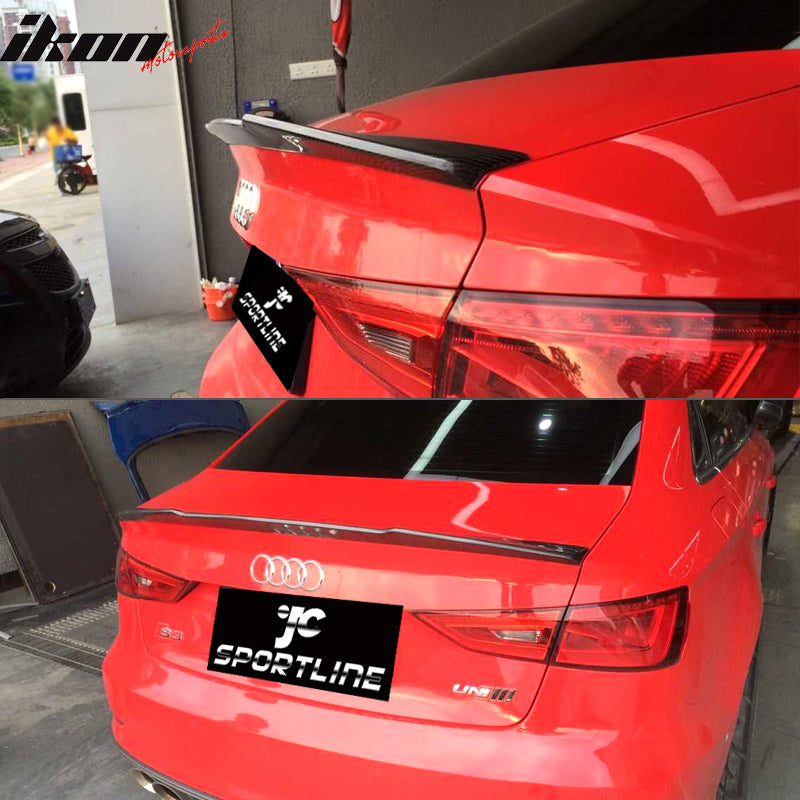 IKON MOTORSPORTS, Trunk Spoiler Compatible With 2015-2017 Audi S3 8V Sedan , Matte Carbon Fiber JC Style Rear Spoiler Wing, 2016