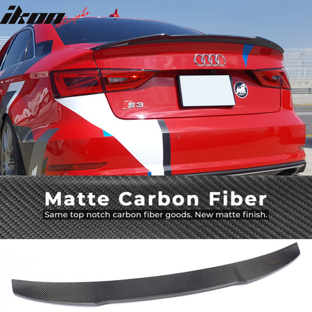 IKON MOTORSPORTS, Trunk Spoiler Compatible With 2015-2017 Audi S3 8V Sedan , Matte Carbon Fiber JC Style Rear Spoiler Wing, 2016