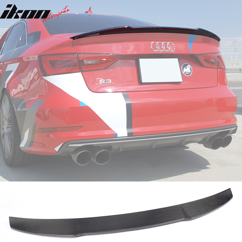 IKON MOTORSPORTS, Trunk Spoiler Compatible With 2015-2017 Audi S3 8V Sedan , Matte Carbon Fiber JC Style Rear Spoiler Wing, 2016