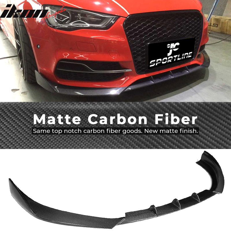 IKON MOTORSPORTS, Front Bumper Lip Compatible With 2015-2017 Audi S3 8V Sedan , Matte Carbon Fiber JC Style Front Lip Spoiler Wing Chin Splitter, 2016