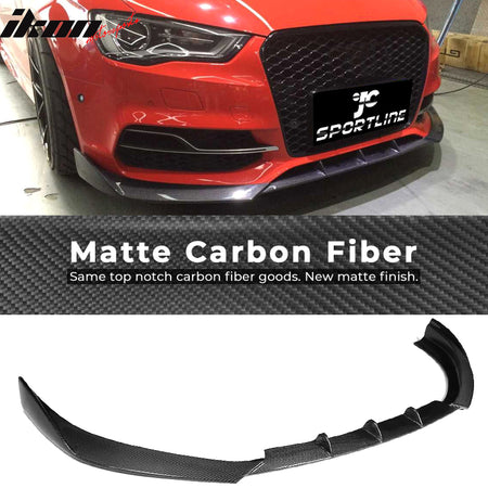 IKON MOTORSPORTS, Front Bumper Lip Compatible With 2015-2017 Audi S3 8V Sedan , Matte Carbon Fiber JC Style Front Lip Spoiler Wing Chin Splitter, 2016