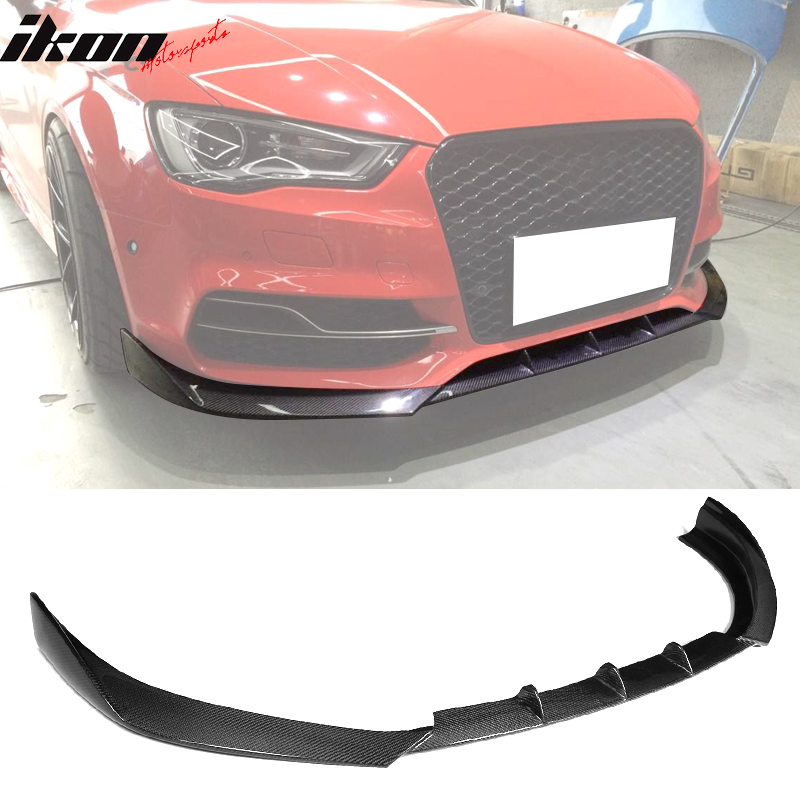 IKON MOTORSPORTS, Front Bumper Lip Compatible With 2015-2017 Audi S3 8V Sedan , Matte Carbon Fiber JC Style Front Lip Spoiler Wing Chin Splitter, 2016