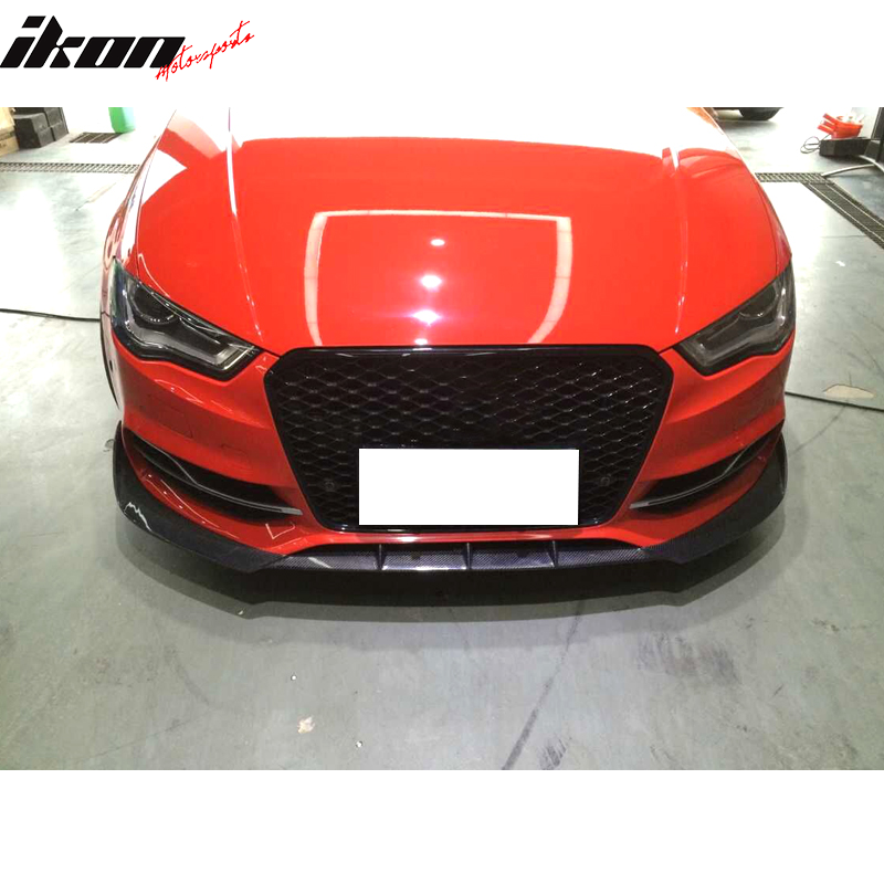 IKON MOTORSPORTS, Front Bumper Lip Compatible With 2015-2017 Audi S3 8V Sedan , Matte Carbon Fiber JC Style Front Lip Spoiler Wing Chin Splitter, 2016