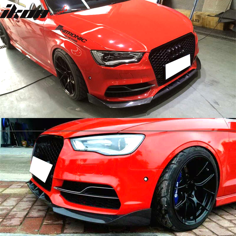 IKON MOTORSPORTS, Front Bumper Lip Compatible With 2015-2017 Audi S3 8V Sedan , Matte Carbon Fiber JC Style Front Lip Spoiler Wing Chin Splitter, 2016