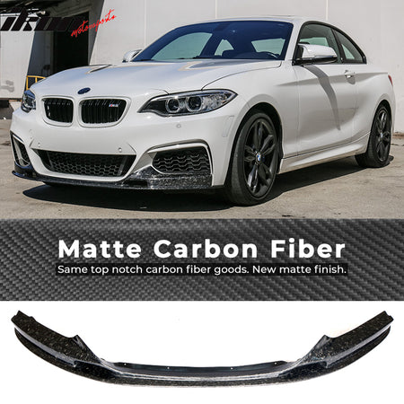 IKON MOTORSPORTS, Front Bumper Lip Compatible With 2014-2020 BMW 2 Series F11 M Sport , Matte Forged Carbon Fiber 3D Style Front Lip Spoiler Wing Chin Splitter, 2015 2016 2017 2018 2019