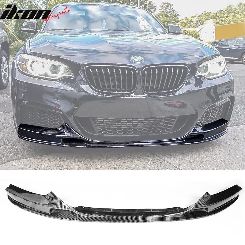 IKON MOTORSPORTS, Front Bumper Lip Compatible With 2014-2020 BMW 2 Series F11 M Sport , Matte Carbon Fiber + FRP 3D Style Front Lip Spoiler Wing Chin Splitter, 2015 2016 2017 2018 2019