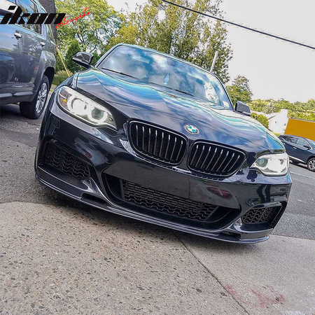 IKON MOTORSPORTS, Front Bumper Lip Compatible With 2014-2020 BMW 2 Series F11 M Sport , Matte Carbon Fiber + FRP 3D Style Front Lip Spoiler Wing Chin Splitter, 2015 2016 2017 2018 2019