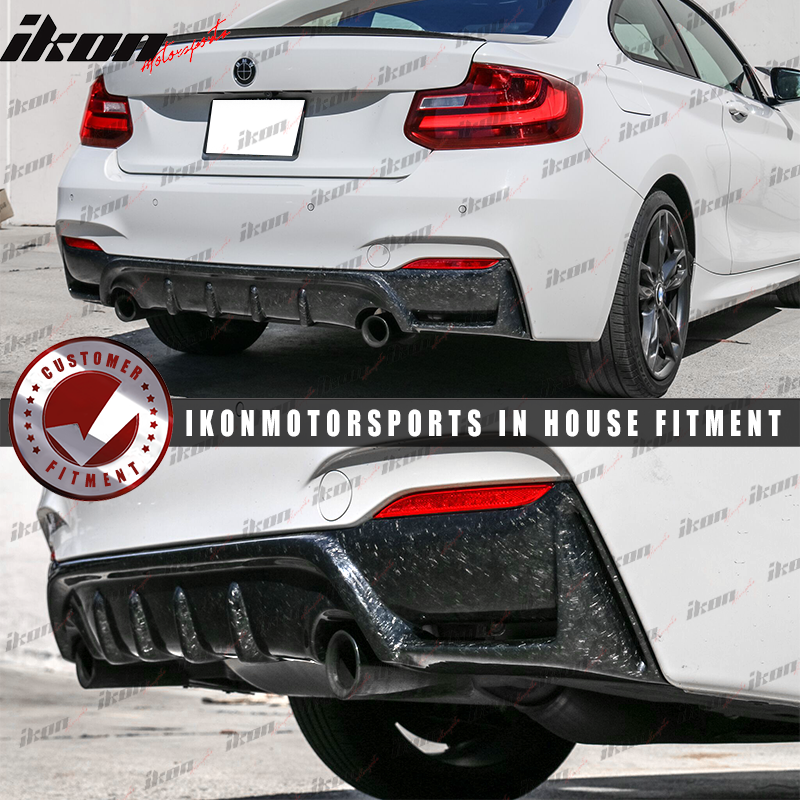 IKON MOTORSPORTS, Rear Diffuser Compatible With 2014-2020 BMW 2 Series F11 Coupe , Matte Forged Carbon Fiber AP Style Rear Bumper Lip Spoiler Wing, 2015 2016 2017 2018 2019