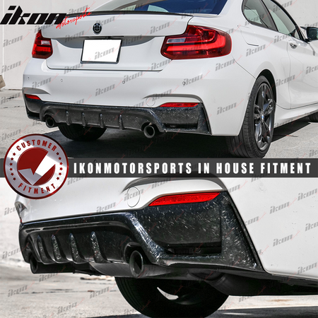 IKON MOTORSPORTS, Rear Diffuser Compatible With 2014-2020 BMW 2 Series F11 Coupe , Matte Forged Carbon Fiber AP Style Rear Bumper Lip Spoiler Wing, 2015 2016 2017 2018 2019